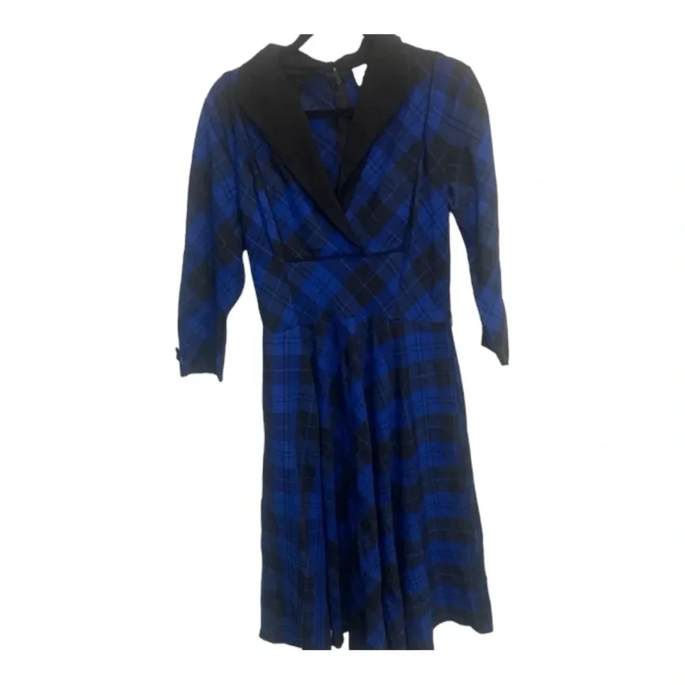Unique Vintage Trudy BlueTartan Plaid Swing Dress 1950s Wm’s Sz XS #0181 - Picture 3 of 7